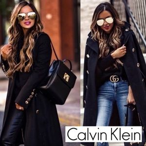 NWT CALVIN KLEIN coat wool luxurious jacket long belted trench size 2